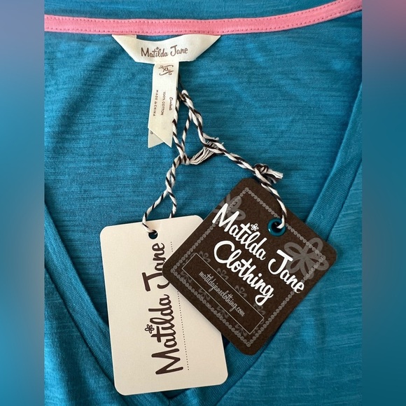 MATILDA JANE WOMEN’S TOP. SIZE XL. TURQUOISE TONES  RUFFLE STYLE SHORT SLEEVES - Picture 9 of 9